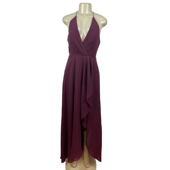 Jenny Yoo Collection Women’s Burgundy Halter V-Neck Maxi Dress Sz 4-New - Picture 1 of 10